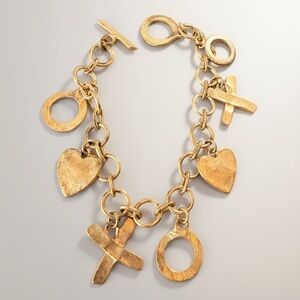Vintage Gold Charm Bracelet XO Hearts Toggle Statement Jewelry